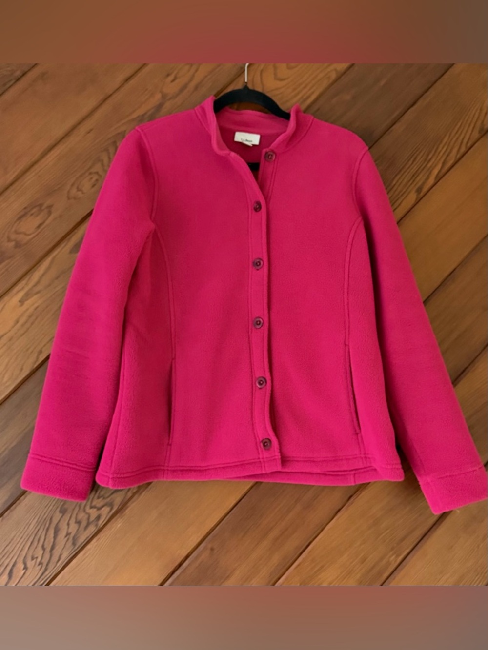 L.L. Bean Button Front Fleece Jacket Women's M Hot Pink Mock Neck